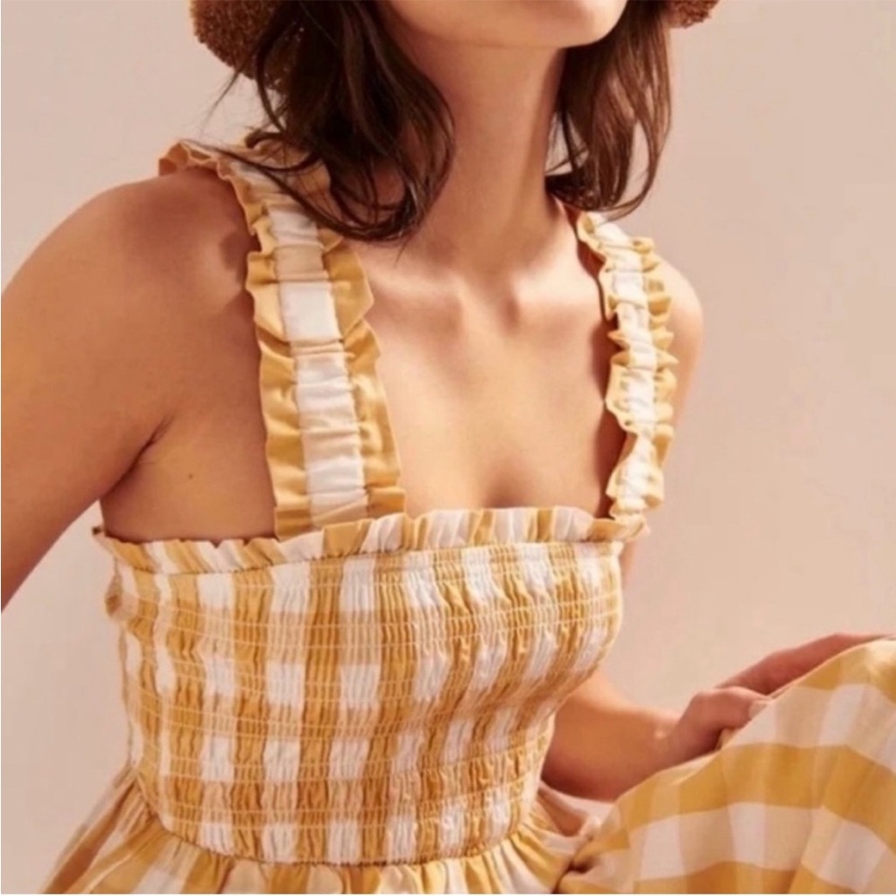 Abercrombie & Fitch Yellow Checkered Midi Dress - Picture 2 of 5